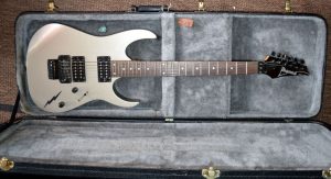 Ibanez RG series Silver Gray Electric Guitar Floyd Rose TKL hard Case.